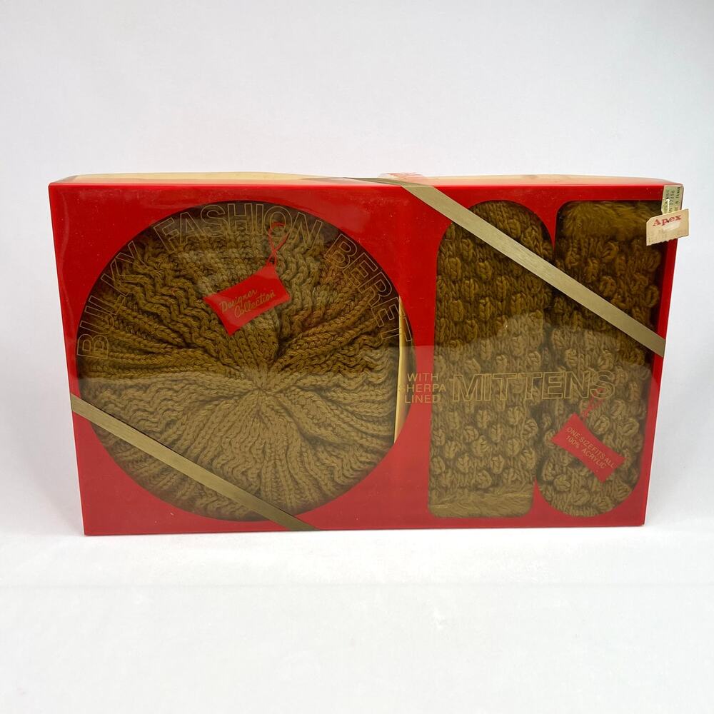 Vintage Knit Beanie & Gloves Gift Set New